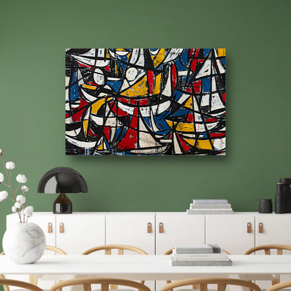 Abstracte dynamische schilderij met kleurrijke boten canvas