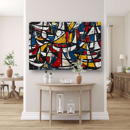 Abstracte dynamische schilderij met kleurrijke boten canvas