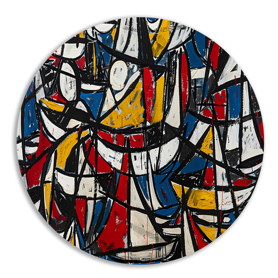 Abstracte dynamische schilderij met kleurrijke boten aluminium muurcirkel