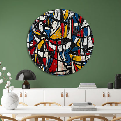 Abstracte dynamische schilderij met kleurrijke boten aluminium muurcirkel