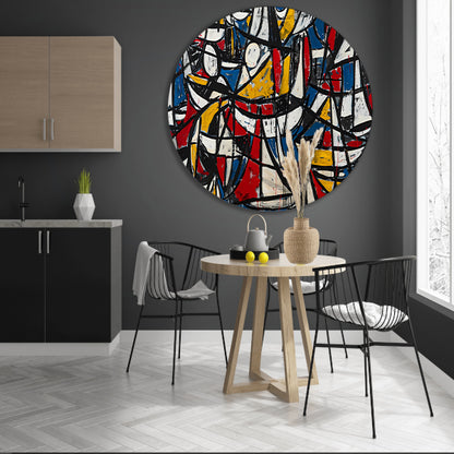Abstracte dynamische schilderij met kleurrijke boten aluminium muurcirkel