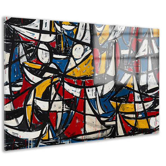 Abstracte dynamische schilderij met kleurrijke boten acrylglas