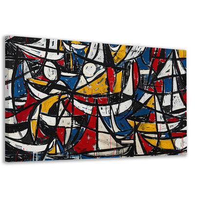 Abstracte dynamische schilderij met kleurrijke boten canvas