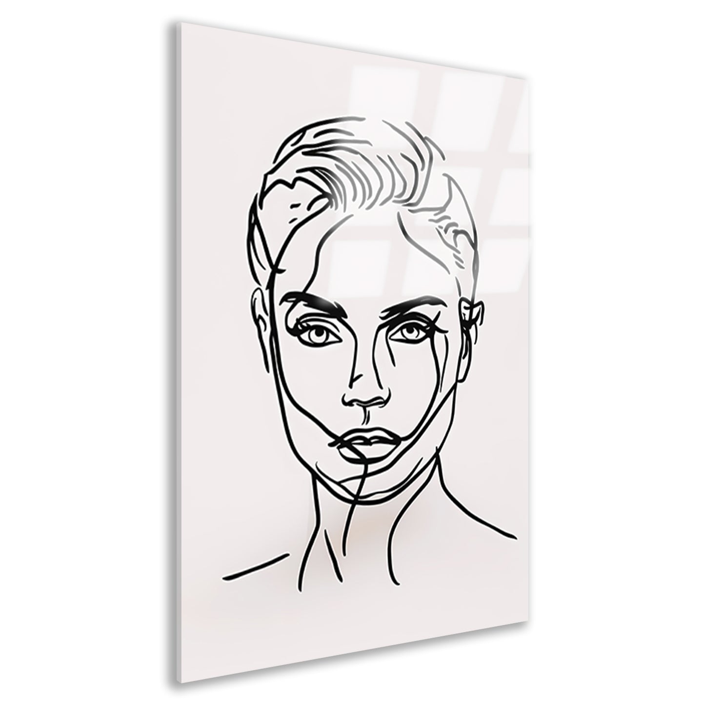 Zwart-wit lijntekening van vrouwengezicht acrylglas