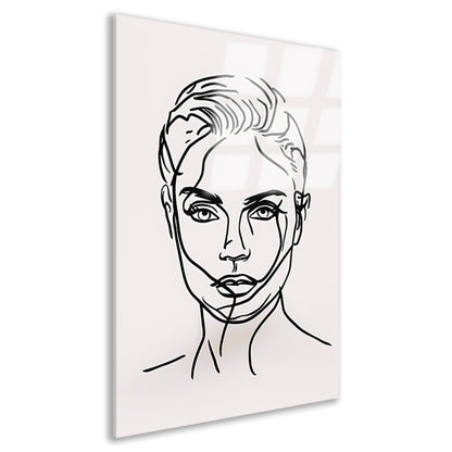 Zwart-wit lijntekening van vrouwengezicht acrylglas