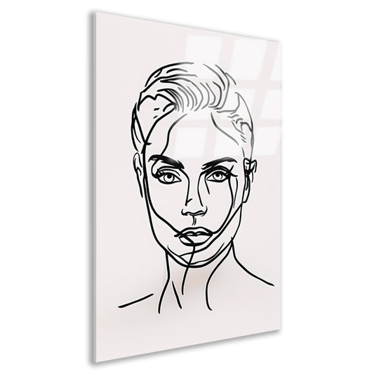 Zwart-wit lijntekening van vrouwengezicht acrylglas