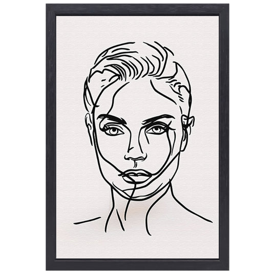 Zwart-wit lijntekening van vrouwengezicht canvas met baklijst