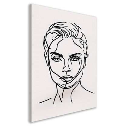 Zwart-wit lijntekening van vrouwengezicht canvas