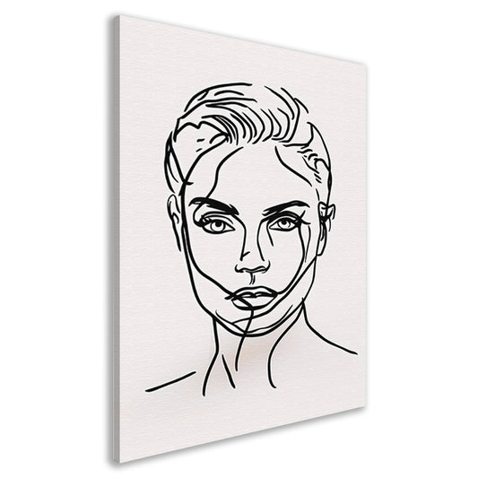 Zwart-wit lijntekening van vrouwengezicht canvas