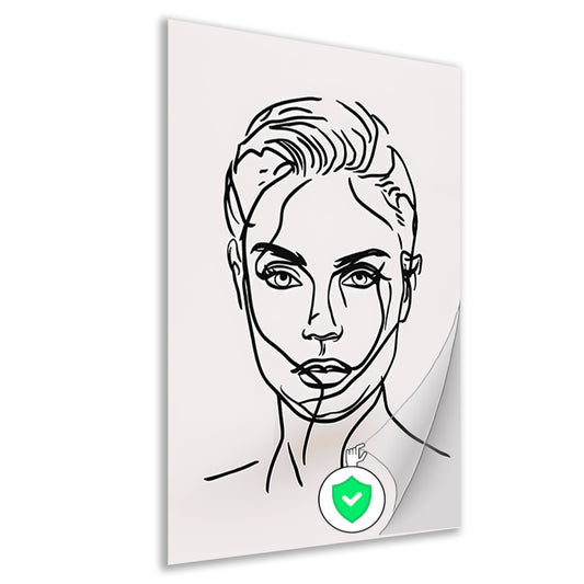 Zwart-wit lijntekening van vrouwengezicht poster