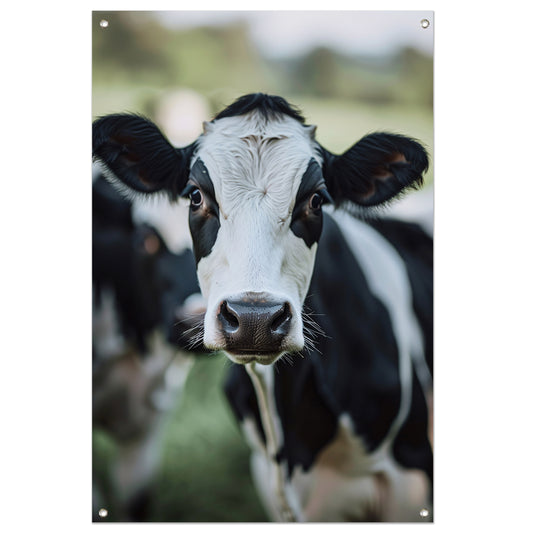 Zwart-wit portret van een koe tuinposter