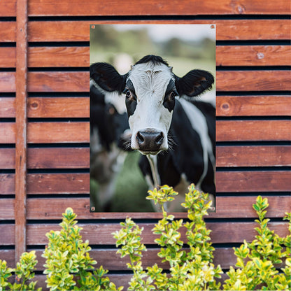 Zwart-wit portret van een koe tuinposter