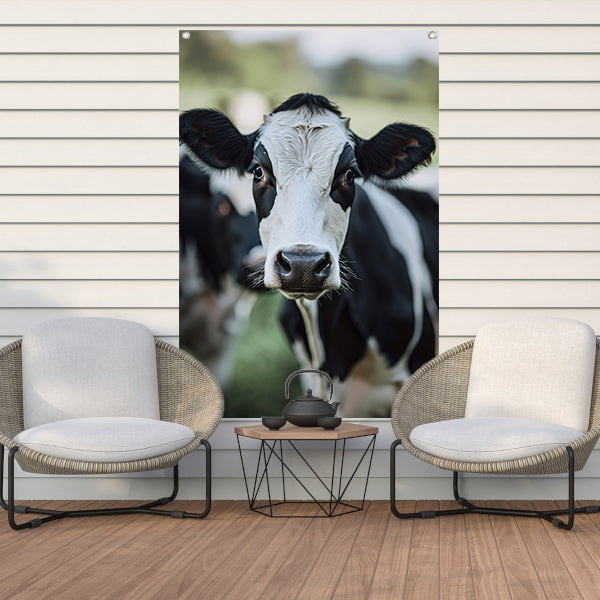 Zwart-wit portret van een koe tuinposter
