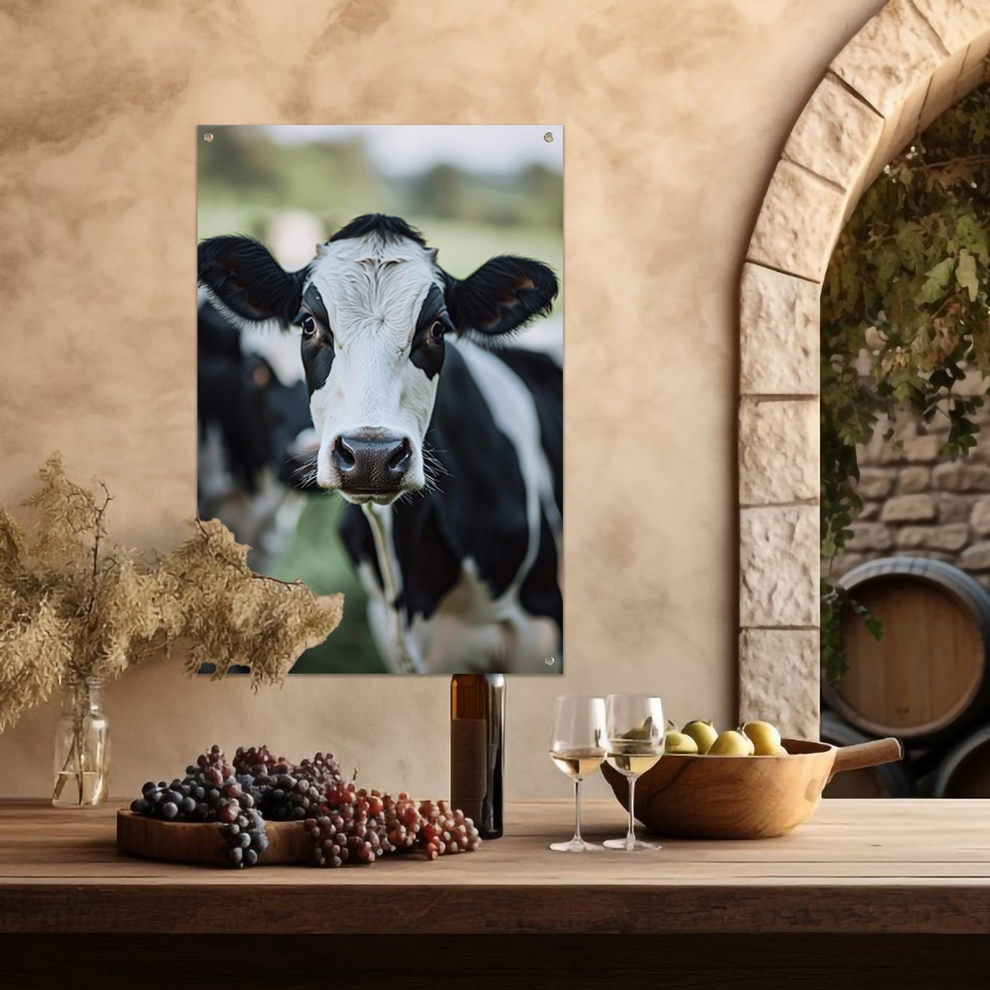 Zwart-wit portret van een koe tuinposter