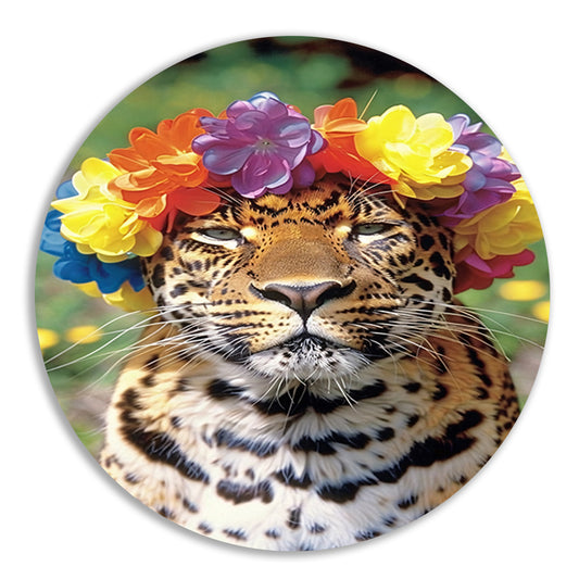 Kleurrijke Leopard met Bloemenkrans Portret forex muurcirkel