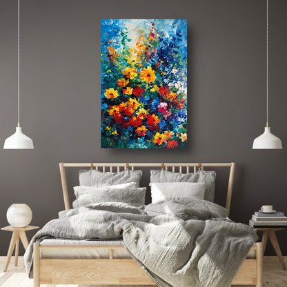 Kleurrijke abstracte bloemenveld schilderij canvas met baklijst