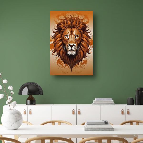 Koninklijke Leeuw in Oranje en Bruin canvas met baklijst