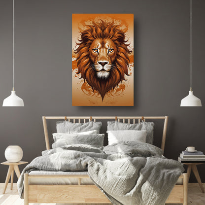 Koninklijke Leeuw in Oranje en Bruin canvas met baklijst