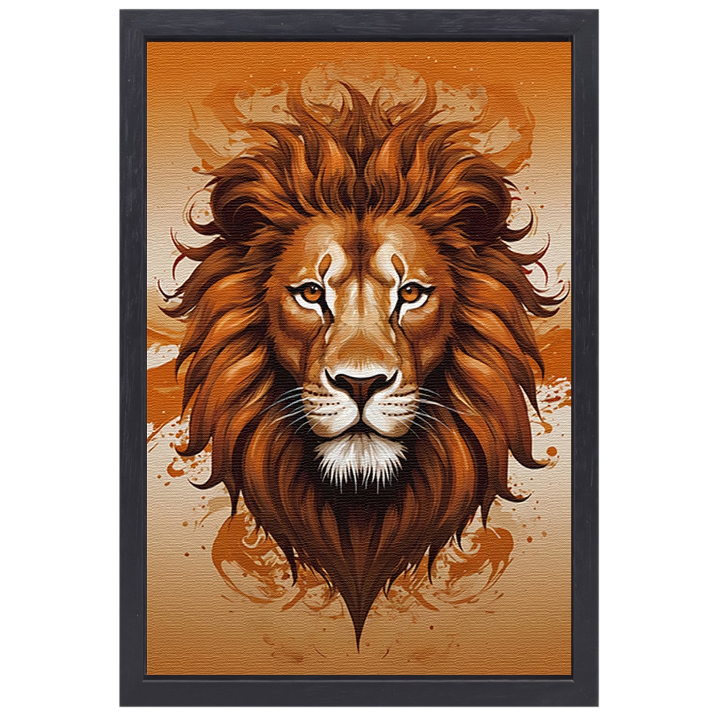 Koninklijke Leeuw in Oranje en Bruin canvas met baklijst
