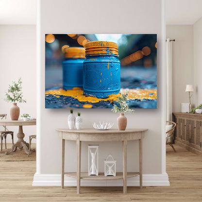 Minimalistisch blauwe potten canvas