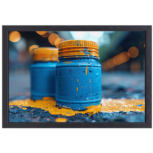 Minimalistisch blauwe potten canvas met baklijst