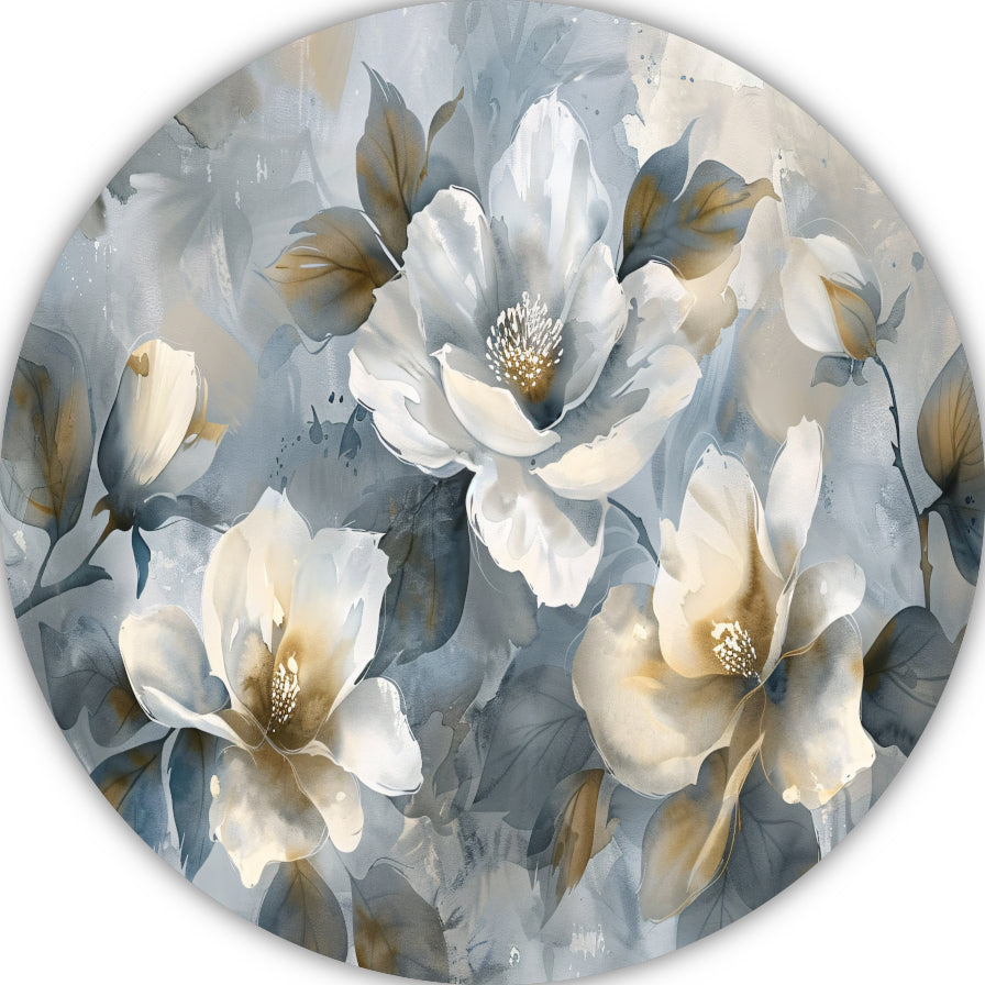 Abstracte Monochrome Bloemen met Gouden Accenten aluminium muurcirkel