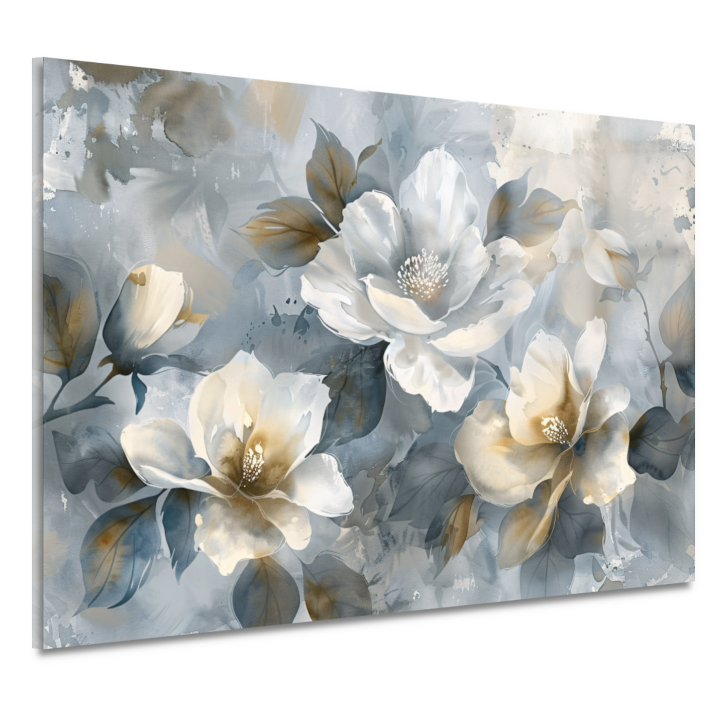 Abstracte Monochrome Bloemen met Gouden Accenten acrylglas
