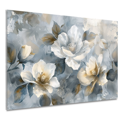 Abstracte Monochrome Bloemen met Gouden Accenten acrylglas
