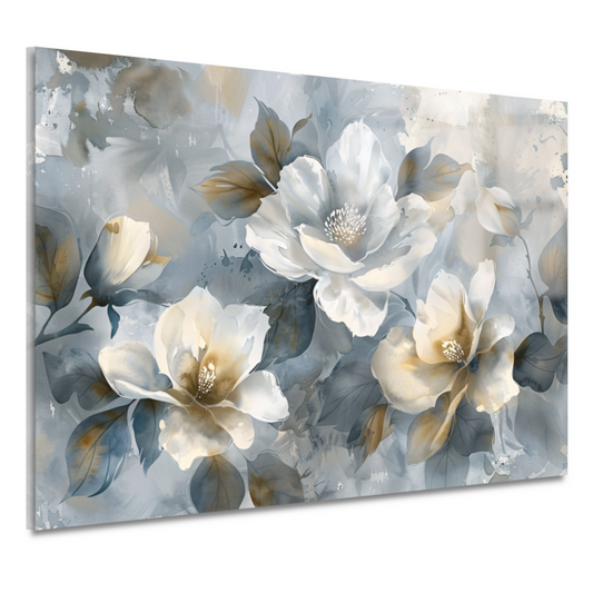Abstracte Monochrome Bloemen met Gouden Accenten acrylglas