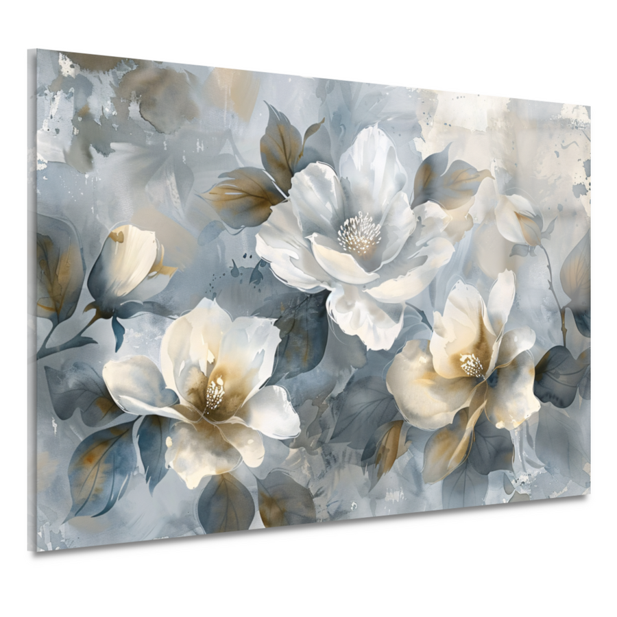Abstracte Monochrome Bloemen met Gouden Accenten acrylglas