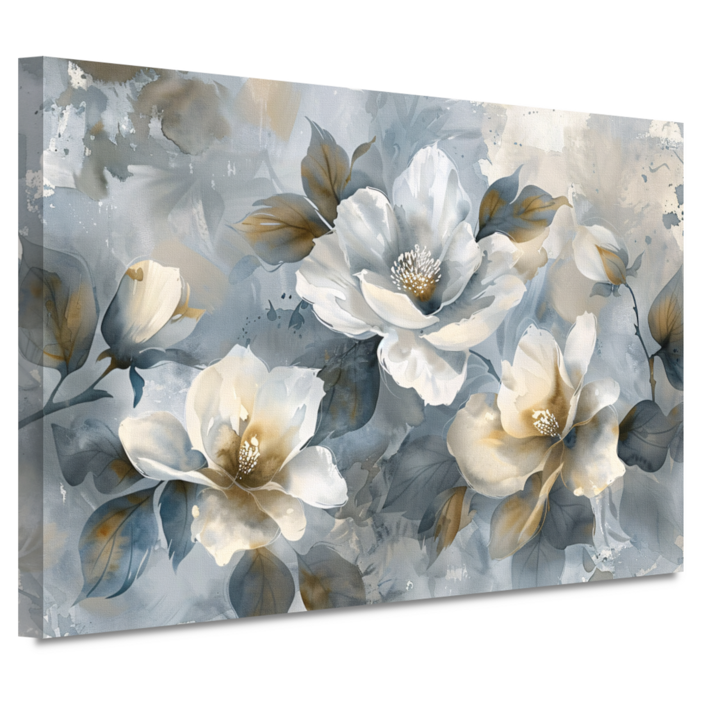 Abstracte Monochrome Bloemen met Gouden Accenten canvas