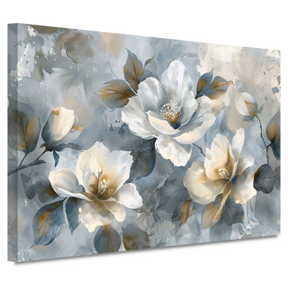 Abstracte Monochrome Bloemen met Gouden Accenten canvas