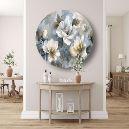 Abstracte Monochrome Bloemen met Gouden Accenten forex muurcirkel