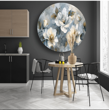 Abstracte Monochrome Bloemen met Gouden Accenten forex muurcirkel