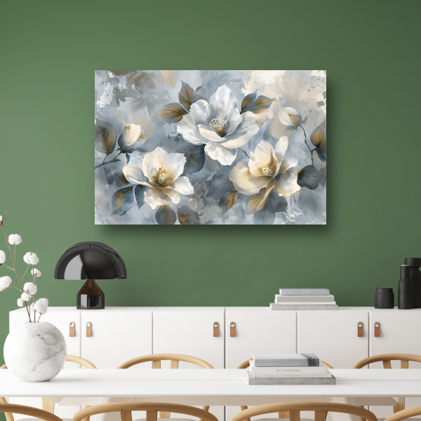 Abstracte Monochrome Bloemen met Gouden Accenten canvas