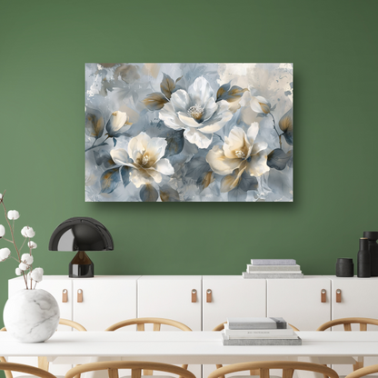 Abstracte Monochrome Bloemen met Gouden Accenten canvas