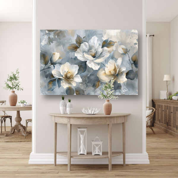 Abstracte Monochrome Bloemen met Gouden Accenten canvas