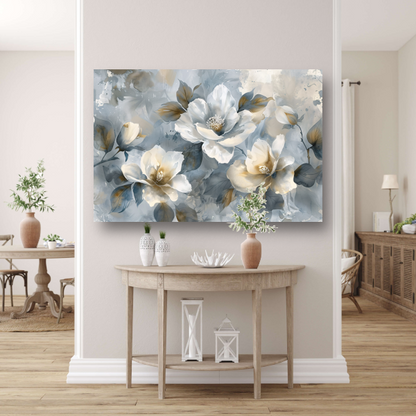 Abstracte Monochrome Bloemen met Gouden Accenten canvas