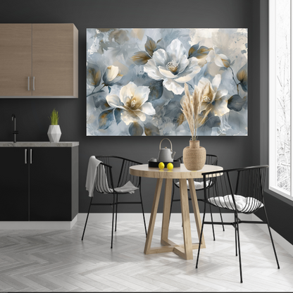 Abstracte Monochrome Bloemen met Gouden Accenten canvas