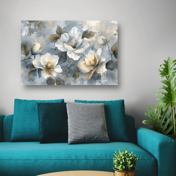 Abstracte Monochrome Bloemen met Gouden Accenten canvas