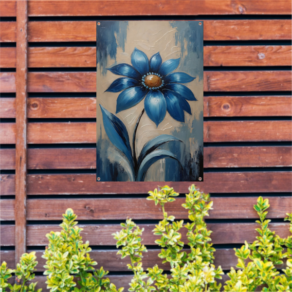 Abstracte Indigo Bloem met Dynamische Bladeren tuinposter