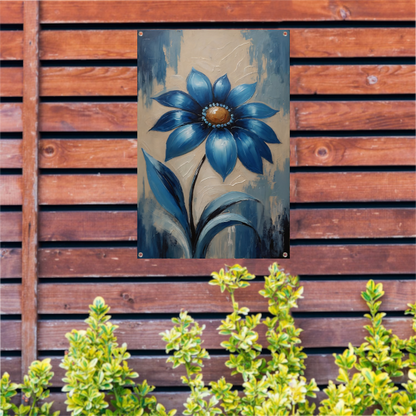 Abstracte Indigo Bloem met Dynamische Bladeren tuinposter