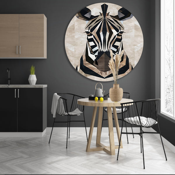Geometrische Abstractie van een Zebrahoofd aluminium muurcirkel