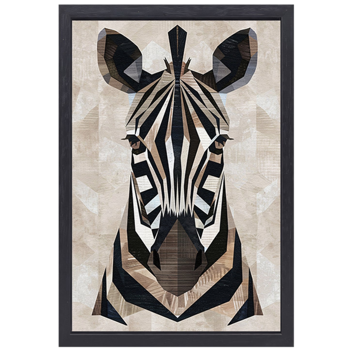 Geometrische Abstractie van een Zebrahoofd canvas met baklijst