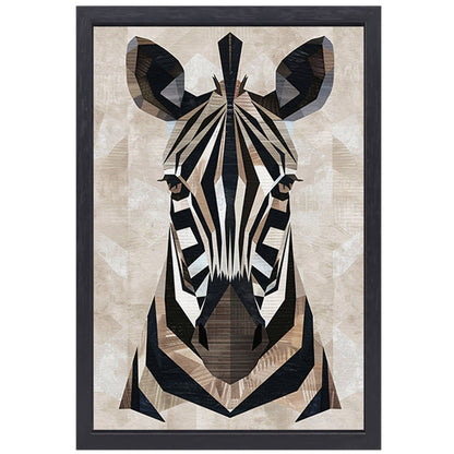 Geometrische Abstractie van een Zebrahoofd canvas met baklijst