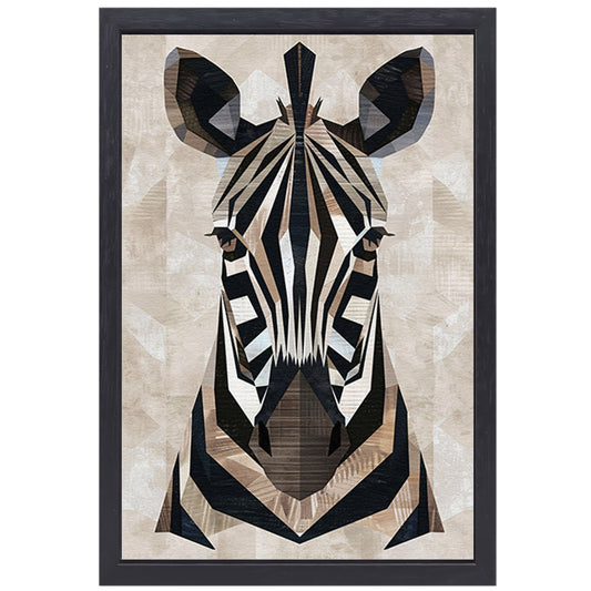 Geometrische Abstractie van een Zebrahoofd canvas met baklijst