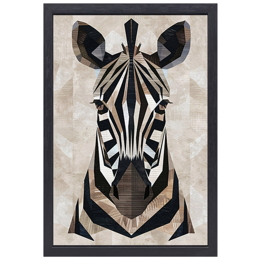 Geometrische Abstractie van een Zebrahoofd canvas met baklijst