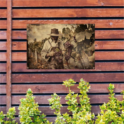 Oude wijnboer verzorgt zijn druiven tuinposter