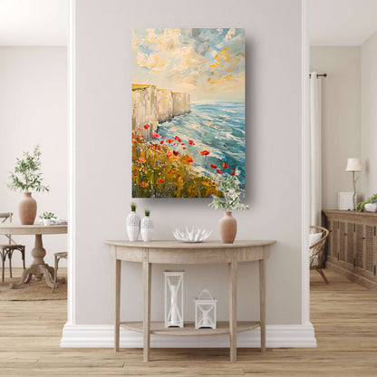 Witte kliffen en bloemen aan zee canvas