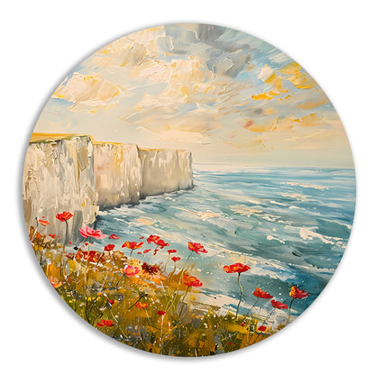 Witte kliffen en bloemen aan zee aluminium muurcirkel